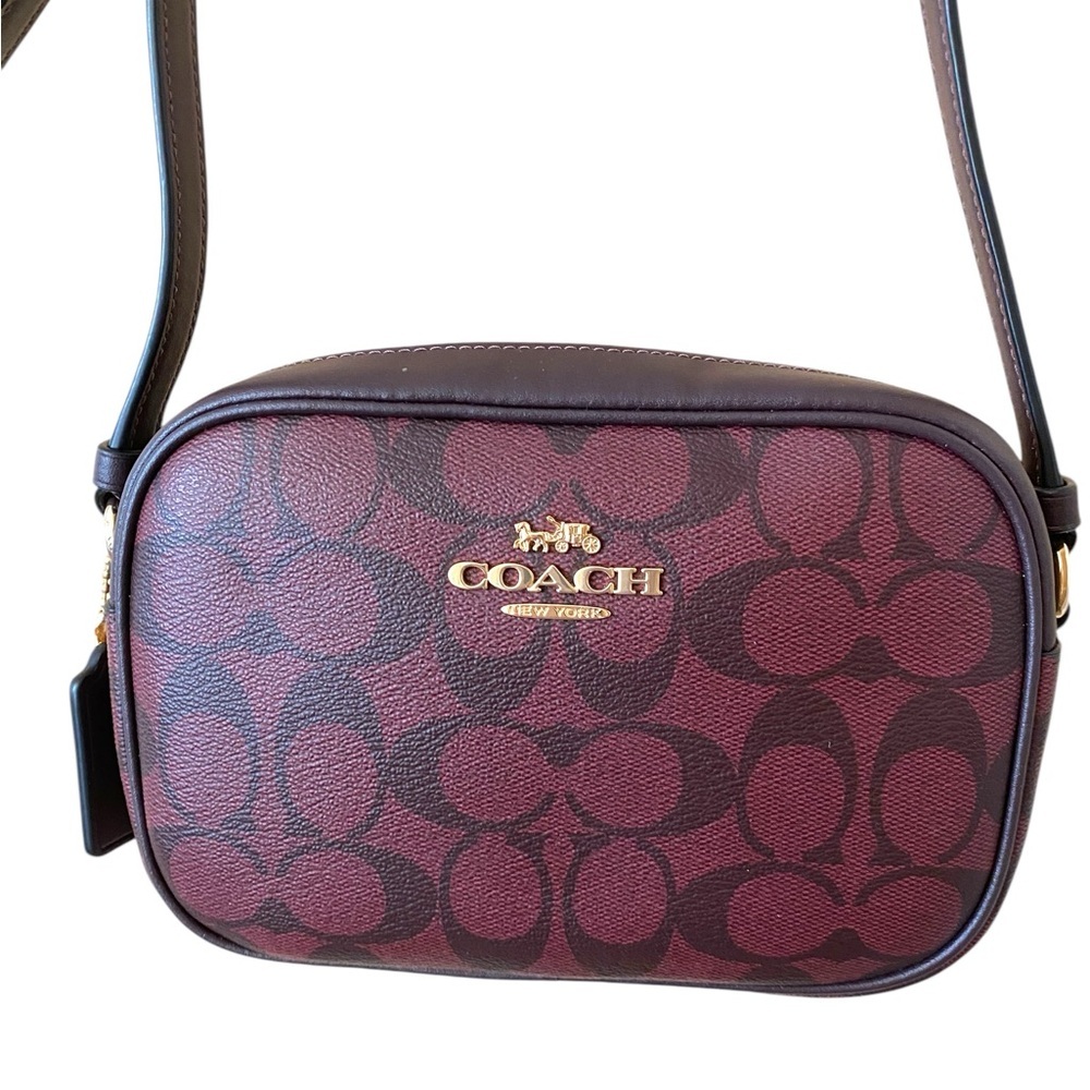 Coach Mini Jamie Logo Camera Crossbody Purse Bag in Oxblood / Burgundy